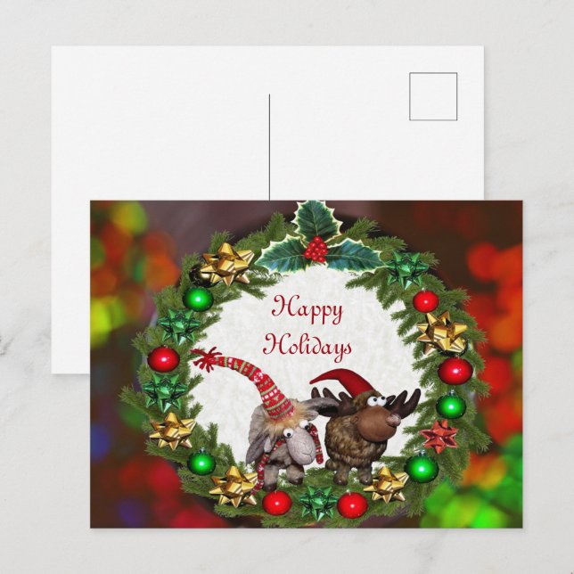 Carte postale de couronne colorée de Noël (Devant / Derrière)