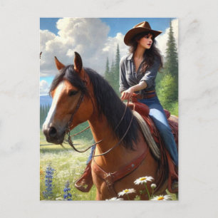 Carte postale de cow-girl occidentale à cheval