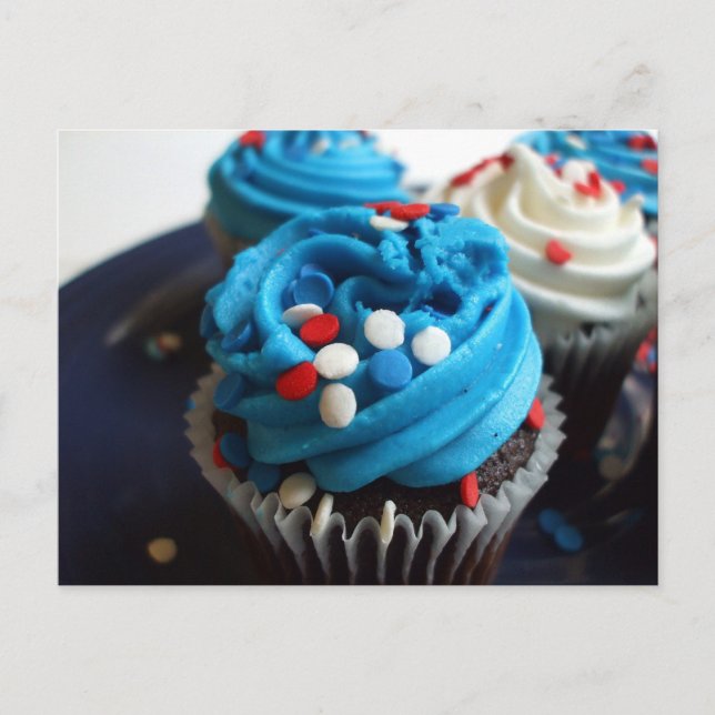 Carte postale de cupcakes rouge, blanc et bleu (Devant)
