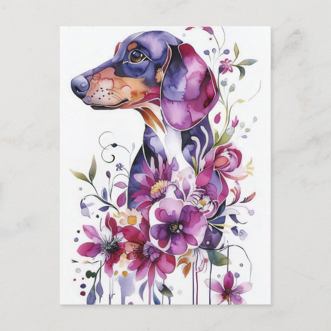 Carte postale de dachshund aquarelle  (Devant)