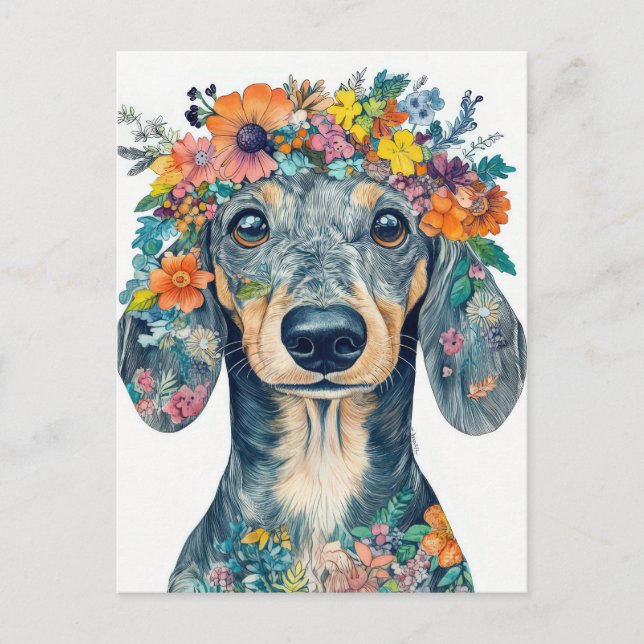 Carte postale de dachshund aquarelle  (Devant)