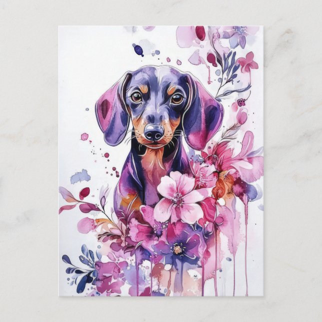 Carte postale de dachshund aquarelle  (Devant)