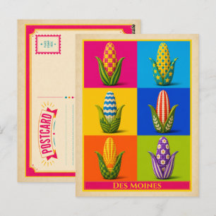 Carte postale de Des Moines Iowa Maïs Art Pop Vint