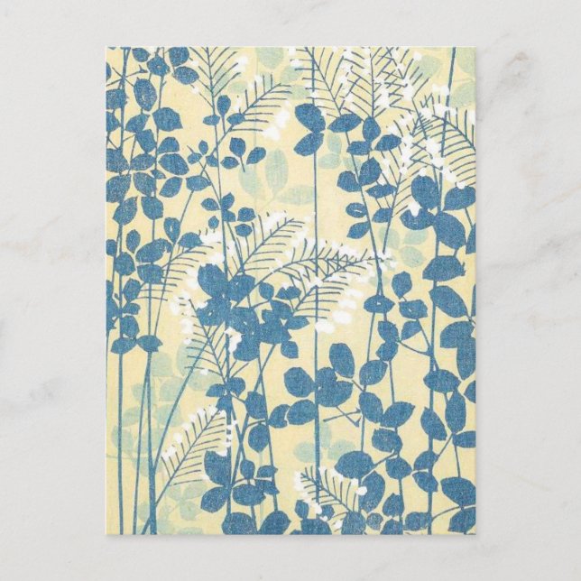 Carte postale de design japonais floral bleu abstr (Devant)