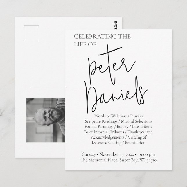 Carte postale de deuil photo noir et blanc (Devant / Derrière)