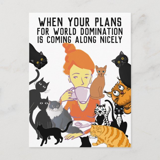CARTE POSTALE DE DOMINATION MONDIALE PAR LES CHATS (Devant)