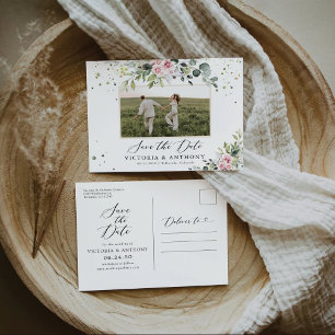 Carte postale de faire-part de Blush Pink Greenery
