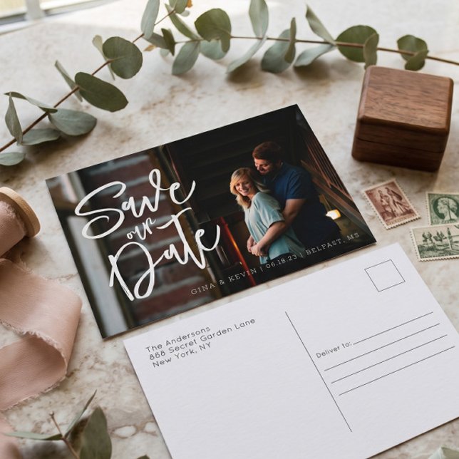 Carte postale de faire-part de date de mariage ave (Créateur téléchargé)