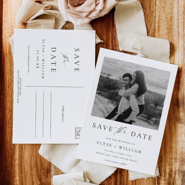 Carte postale de faire-part de date de mariage min (Ellesmere Photo Save The Date Postcard)