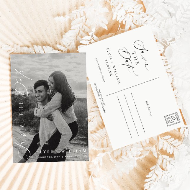 Carte postale de faire-part de date de mariage min (Save The Date Postcards Ellesmere White )