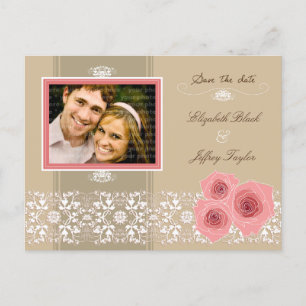 Carte postale de faire-part de mariage à dentelle 