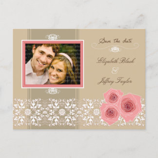 Carte postale de faire-part de mariage à dentelle