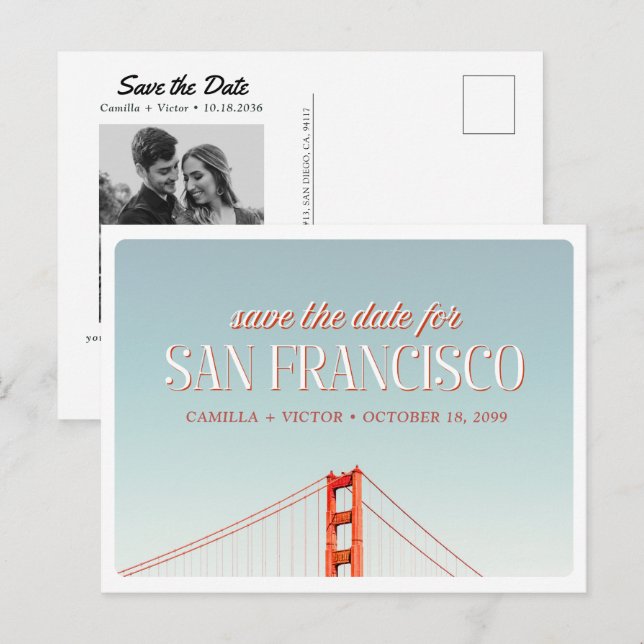 Carte postale de faire-part de mariage à San Franc (Devant / Derrière)