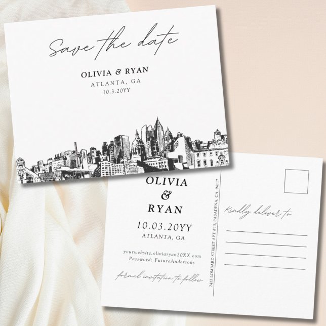 Carte postale de faire-part de mariage élégant à A (Atlanta Save the Date Postcard Elegant Wedding)