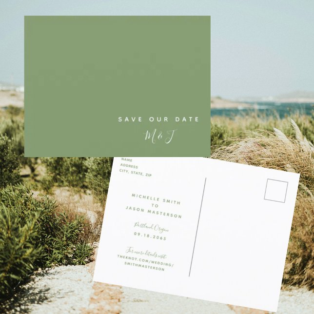Carte postale de faire-part de mariage vert Simple (Créateur téléchargé)