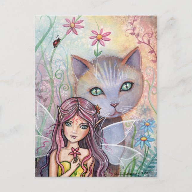 Carte postale de Fée et Chat en Mini-impression pa (Devant)