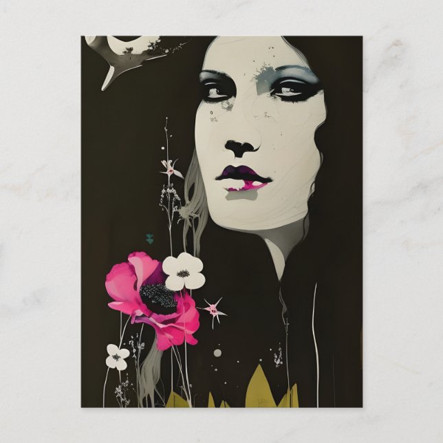 Carte postale de femme et de fleurs (Devant)