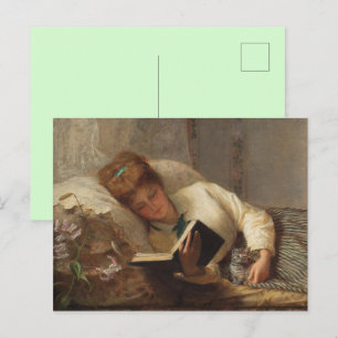 Carte postale de femme victorienne lisant en tenan