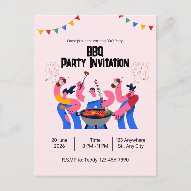 Carte postale de fête BBQ Beige Bleu Amusante (Devant)