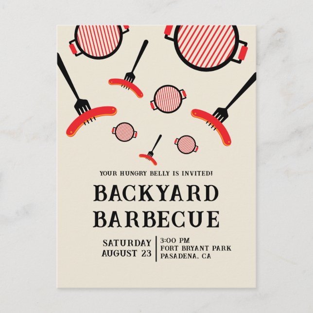 Carte postale de fête BBQ Grill & Fork (Devant)