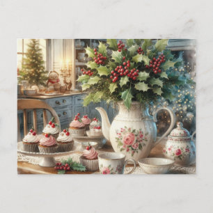 Carte postale de fête de thé à la ferme de Noël