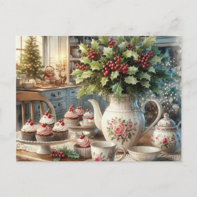 Carte postale de fête de thé à la ferme de Noël (Devant)