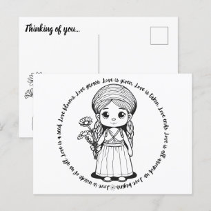 Carte postale de fille des bois avec des pâquerett