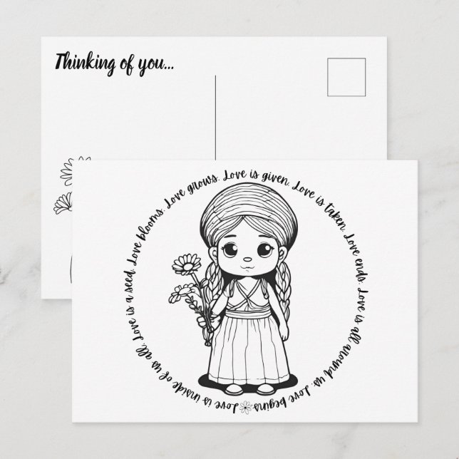 Carte postale de fille des bois avec pâquerettes (Devant / Derrière)