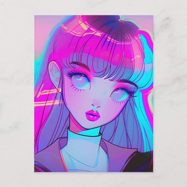 Carte postale de fille mignonne Neon Anime (Devant)