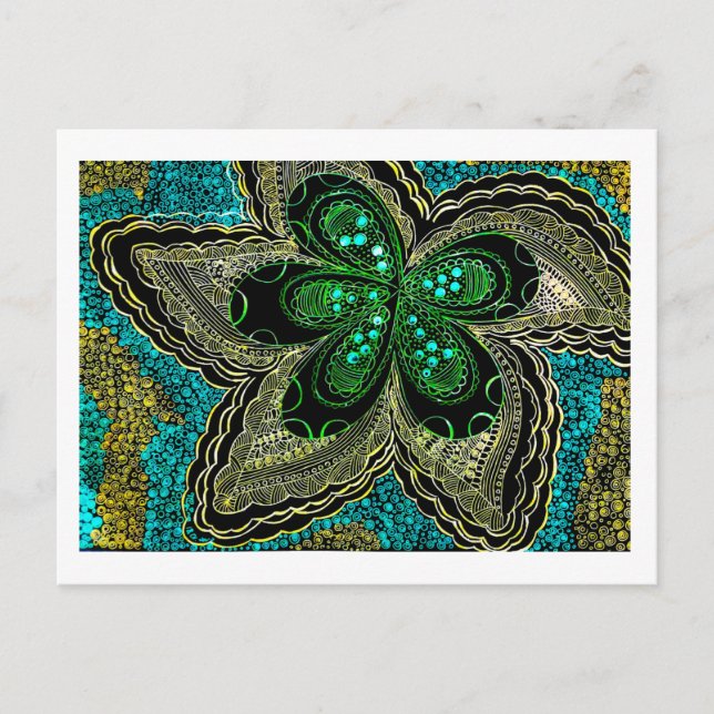 Carte postale de fleur de mandala sarcelle émeraud (Devant)