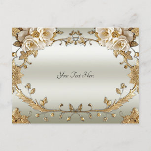 Carte postale de fleurs blanches ornées dorées