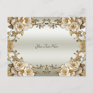 Carte postale de fleurs blanches ornées dorées