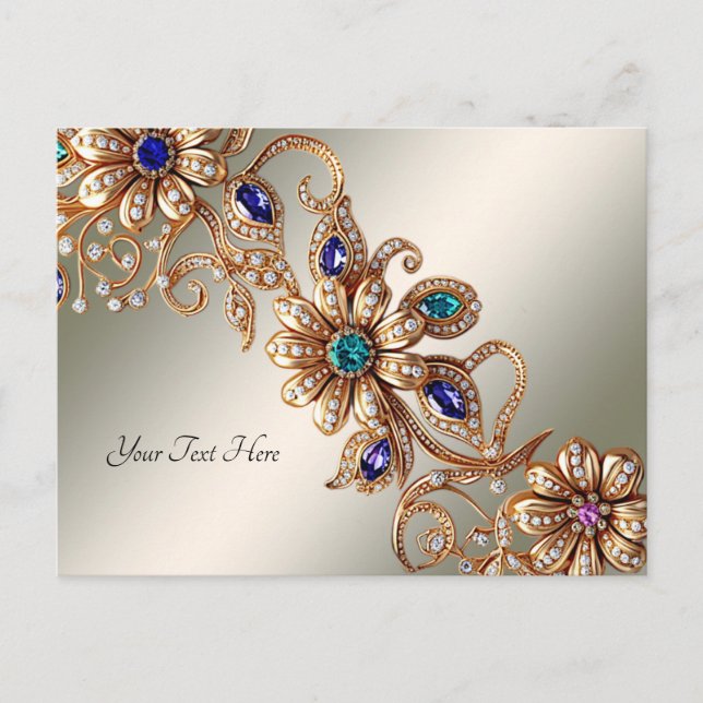 Carte postale de fleurs de bijoux en or élégants (Devant)