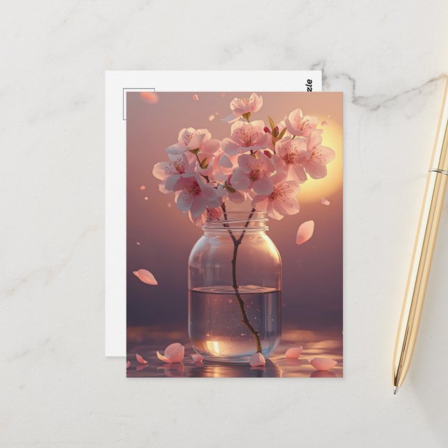 Carte postale de fleurs de cerisier - Sakur élégan (Devant/Arrière en situation)