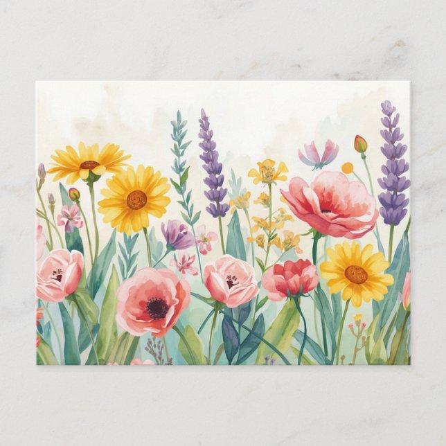 Carte postale de fleurs sauvages aquarelles coloré (Devant)