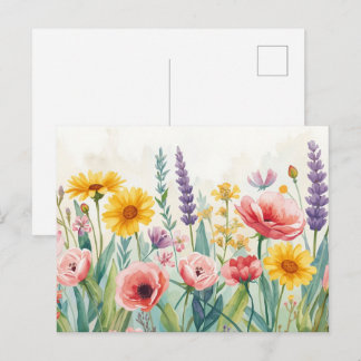 Carte postale de fleurs sauvages aquarelles coloré