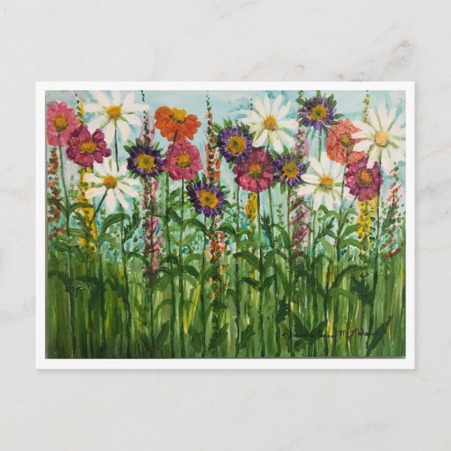 Carte postale de fleurs Zinnia, Marguerite, Aster (Devant)