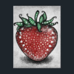 Carte postale de fraise mûre<br><div class="desc">La fraise mûre est pulpeuse,  rouge et adorablement parsemée de points,  tachetée et amusante. En rouge,  vert et blanc sur fond gris.</div>