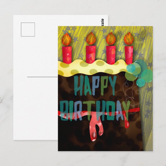 Carte postale de gâteau d'anniversaire | Bougies (Devant / Derrière)