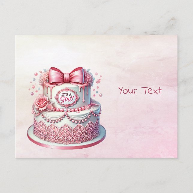 Carte postale de gâteau décoratif ruban rose (Devant)