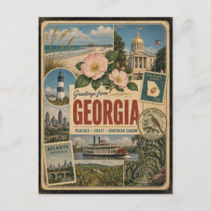 Carte postale de Géorgie de style vintage authenti