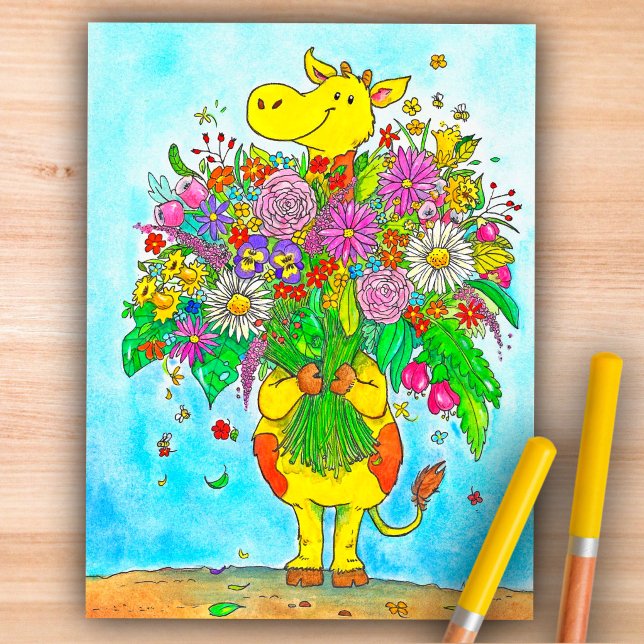 Carte postale de girafe de dessin animé mignon ave (Créateur téléchargé)