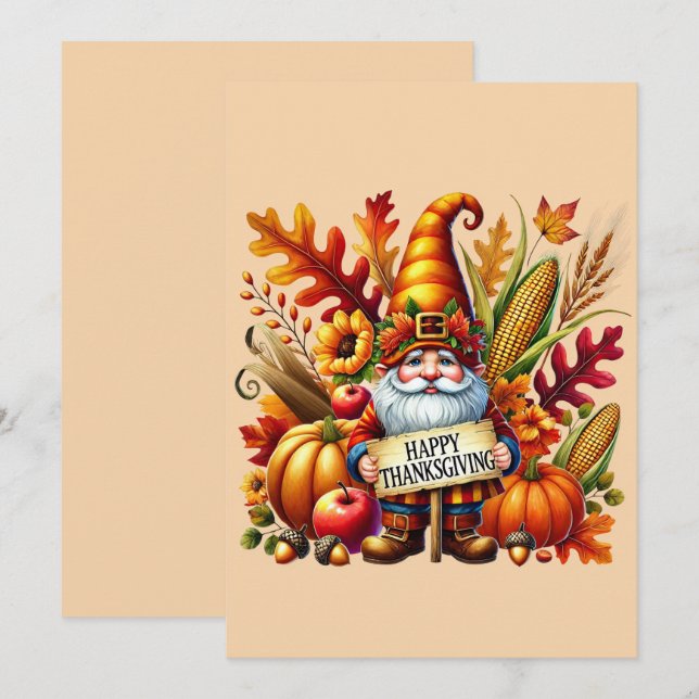 Carte postale de gnome de Thanksgiving joyeux sais (Devant / Derrière)