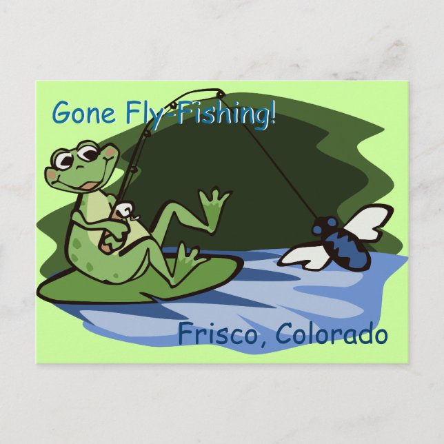 Carte postale de grenouille à pêche à la mouche (Devant)