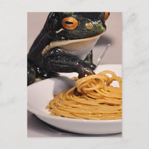 Carte postale de grenouille mangeant des spaghetti