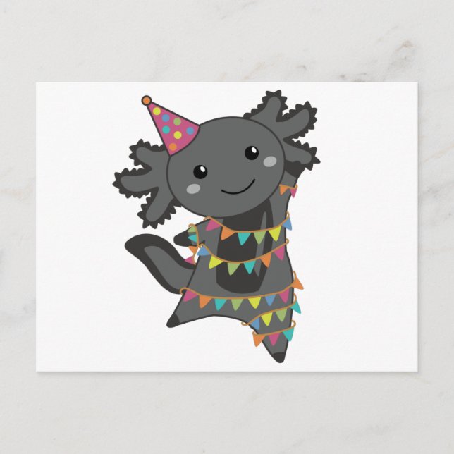 Carte postale de guirlande d'axolotl d'anniversair (Devant)