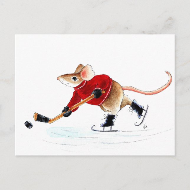 Carte postale de hockey souris mignonne Elbows Up! (Devant)