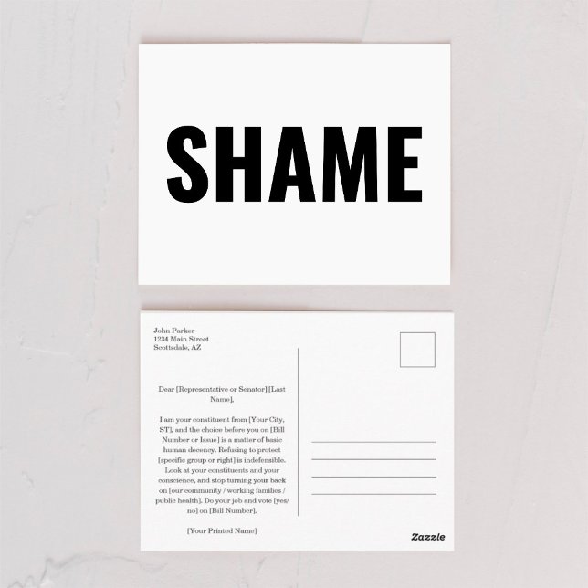 Carte postale de honte à envoyer à vos représentan (Créateur téléchargé)