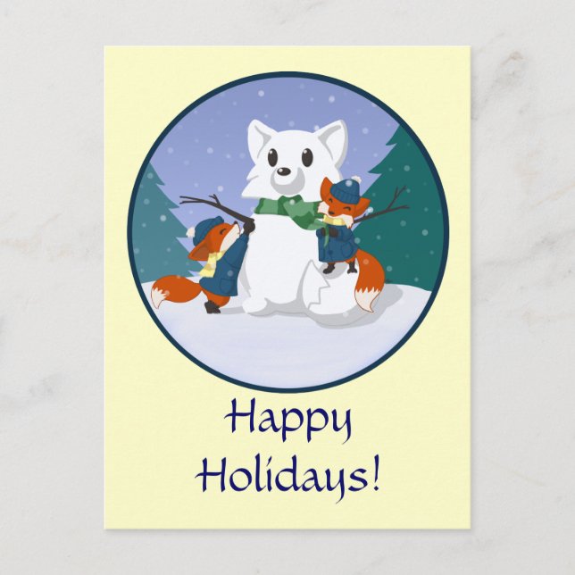 Carte postale de jour de neige de Kitsune (Devant)