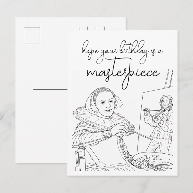Carte postale de joyeux anniversaire à colorier (Devant / Derrière)